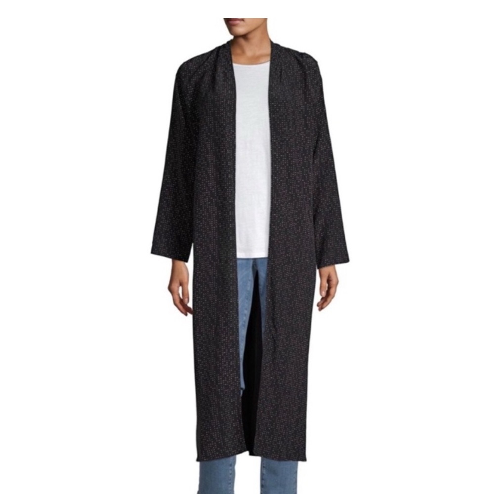 Eileen Fisher Morse Code Long Kimono Jacket Black Sz Large